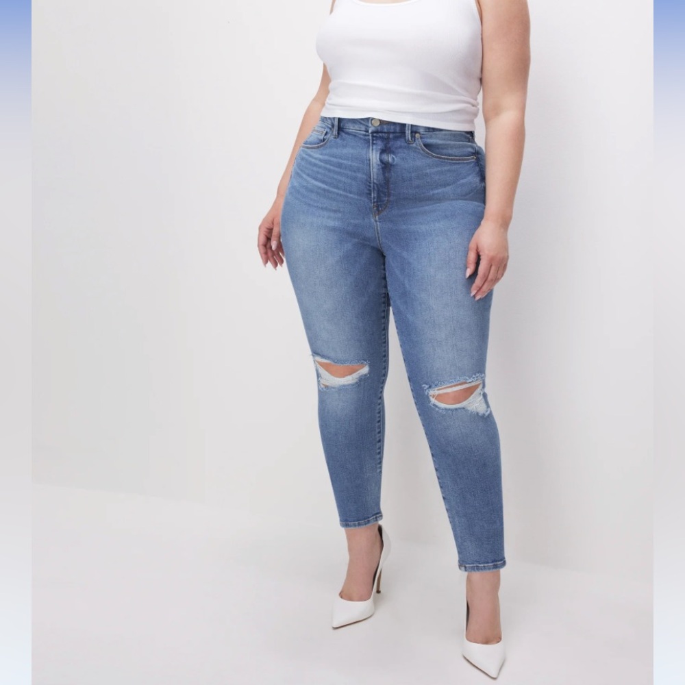 Good American Good Legs Skinny Crop 48% Lyocell Jeans. Size 14